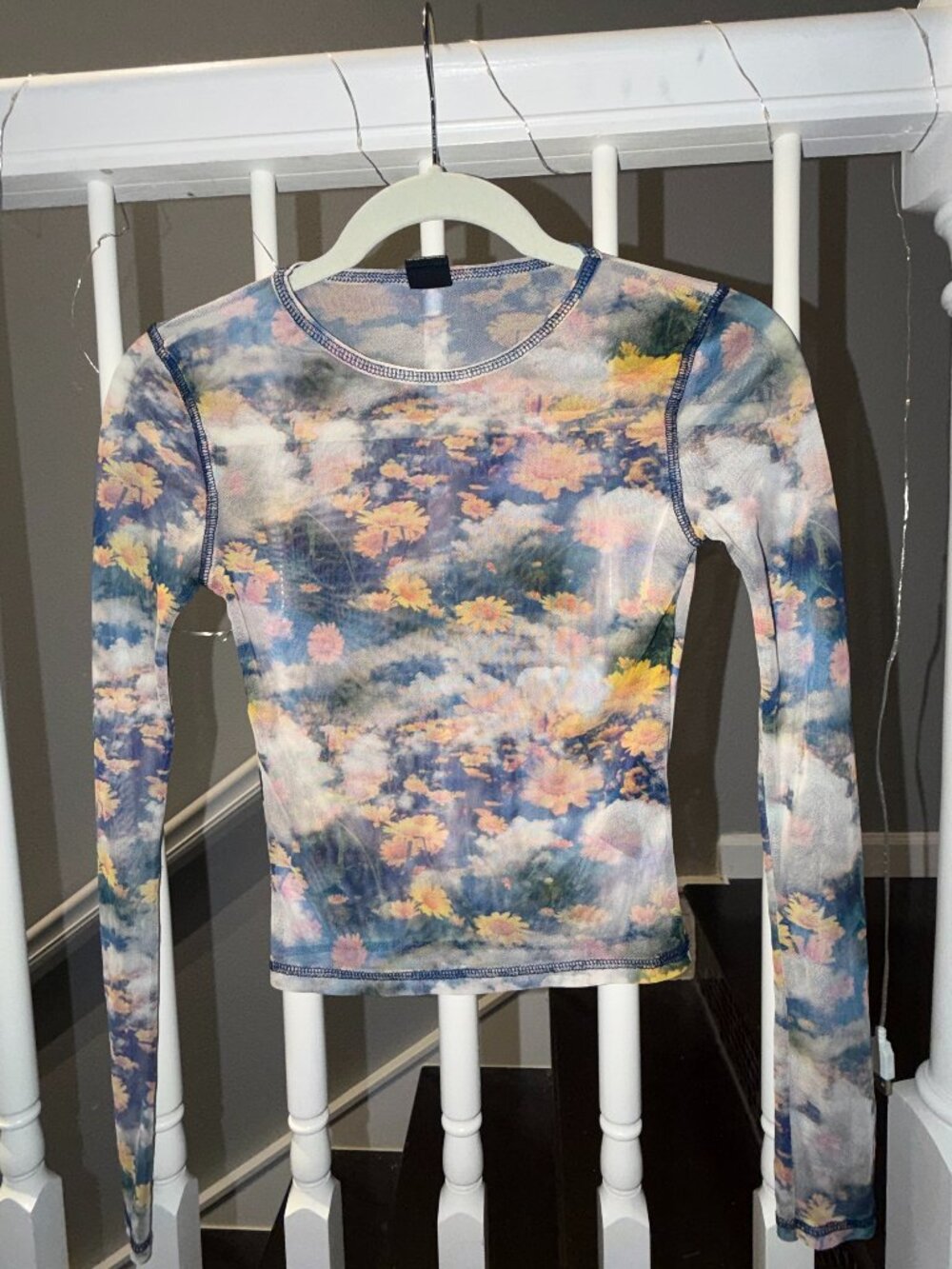 Urban Outfitters Sheer Mesh Floral Print Long Sleeve Top - XS